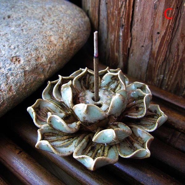 

fragrance lamps ceramic lotus flower shape incense burner stick cone holder base plug home decoration