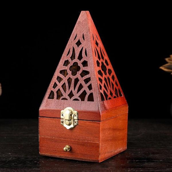 

fragrance lamps 1 pcs antique box sandalwood pine wood hollow home incense burner creative pyramid