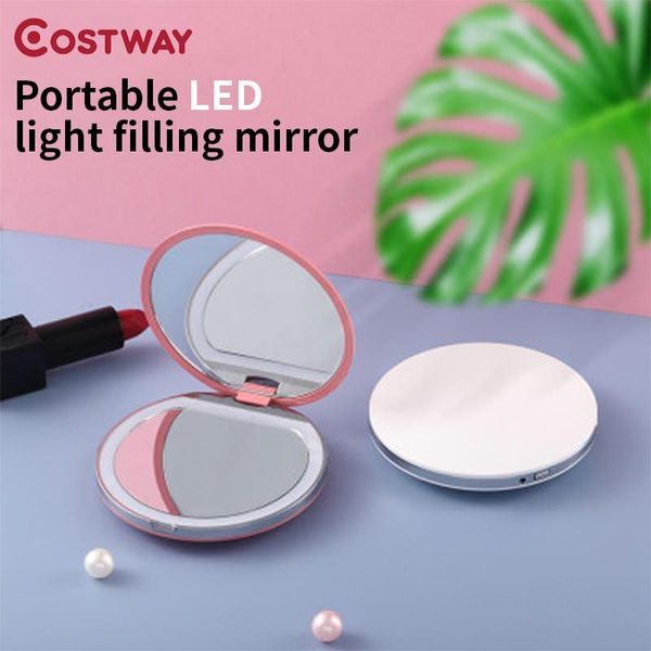 

compact mirrors costway 1pc portable makeup mini mirror led lighted folding round 3x magnifying cosmetic travel po fill light small
