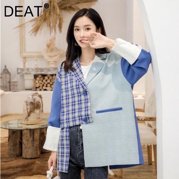 

women's suits & blazers deat woman blazer blue plaid hit color patchwork notched long sleeve single breasted casual style jacket 2021 s, White;black