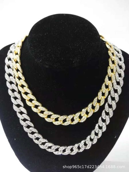 

chain full diamond high-grade gold-plated 15mm fashion trend cuban, Silver