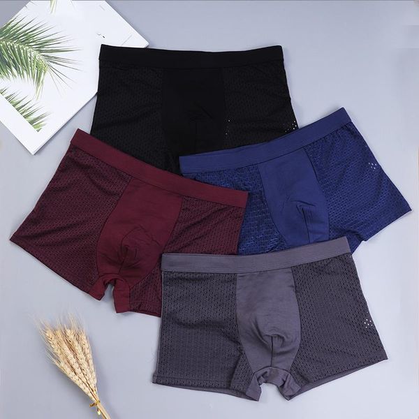 

underpants mens summer ice silk mesh boxers underwear men's u convex modal homme boxer soft shorts breathable panties, Black;white