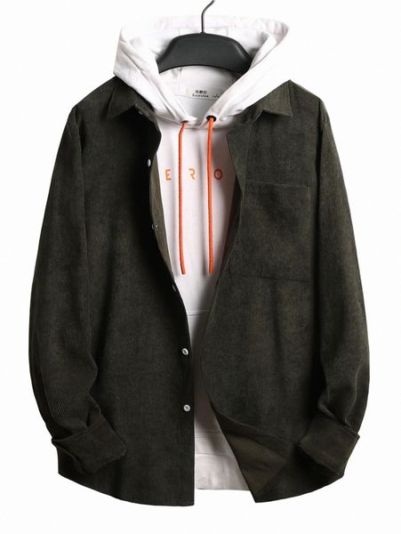 

men patched pocket corduroy shirt without hoodie 56gu#, White;black