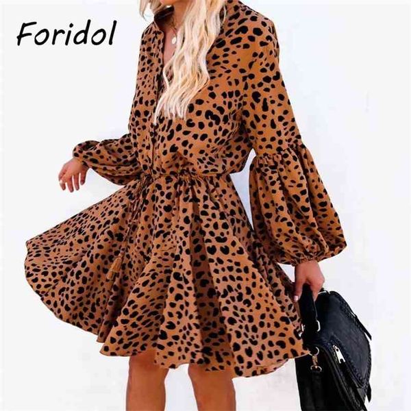 

casual women leopard print dress spring long sleeve a line dress elegant fashion chic autumn dress vestidos de mujer 210415, Black;gray