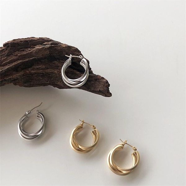 

hoop & huggie punk fashion irregular twist round gold silver color earrings for women simple multi-circle metal jewelry, Golden;silver