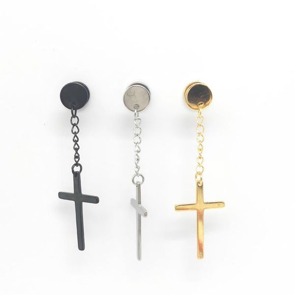 

dangle & chandelier stainless steel painless round cake barbell with cross drop earrings punk piercing jewelry gifts, Silver