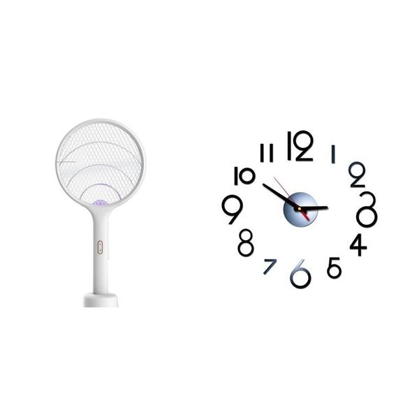 

set household wireless charging mosquito lamp & 1 diy big decorative kitchen clocks acrylic mirror stickers wall