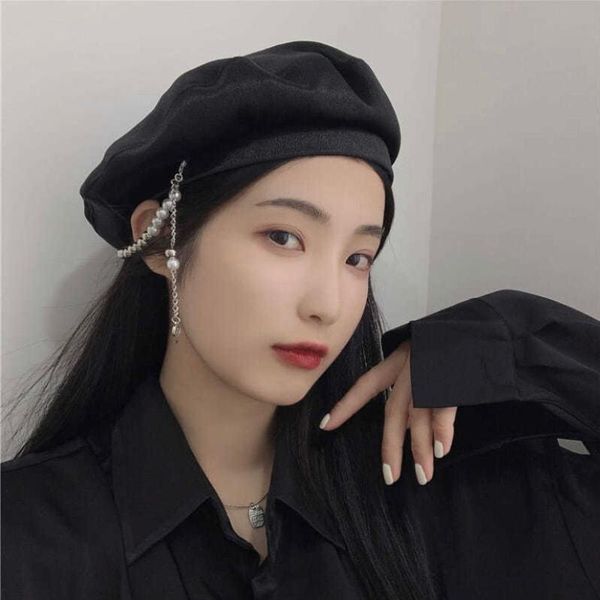 

berets korean mercerized pearl beret female wild england wind net red style flat painter hat fashion, Blue;gray