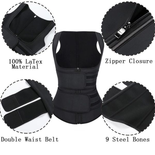 

waist support instock shaper women trainer vest neoprene shapewear belt double control weight loss body, Black;gray