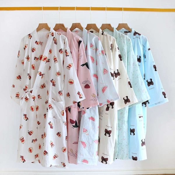 

bathrobe spring and summer cotton thin gauze nightdress lace up nightgown women's kimono bathrobe home pajamas sweat steaming clothes