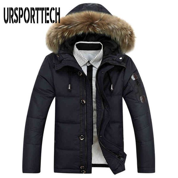 

new style winter big size m-4xl real fur collar hooded white duck thick down ets men warm coats, Black