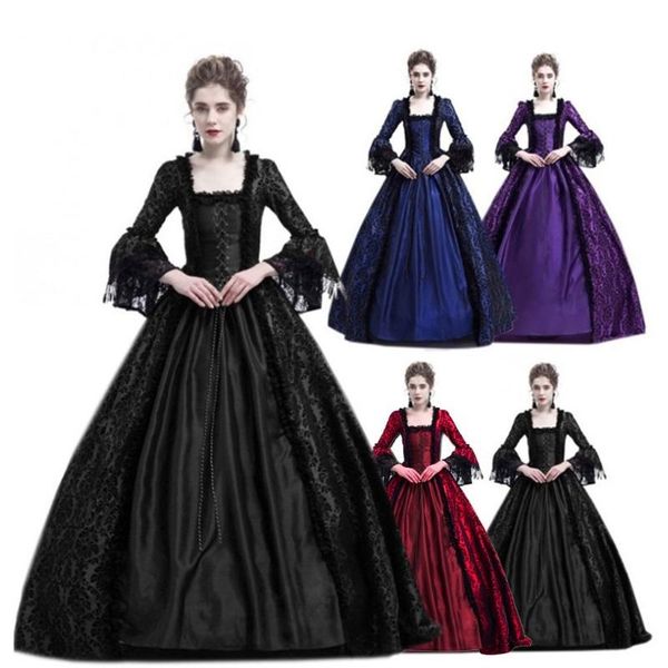 

robe women dress retro medieval party princess renaissance cosplay lace floor length casual winter costume womens dress* dresses, Black;gray