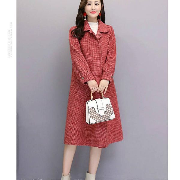 

women's wool & blends women autumn long woolen coat female plaid overcoat, Black