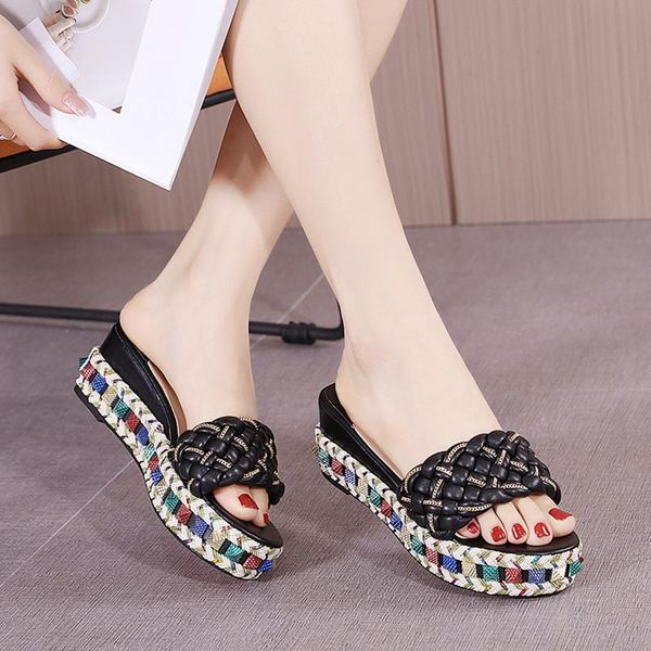 

slippers summer ladies sandals, wearing non-slip high heels, wedges with platform, thick sole yqxp, Black