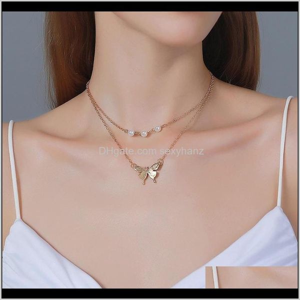 

chokers necklaces & pendants drop delivery 2021 women layered faux pearl butterfly clavicle chain girls daily wearing choker charming neckla, Golden;silver