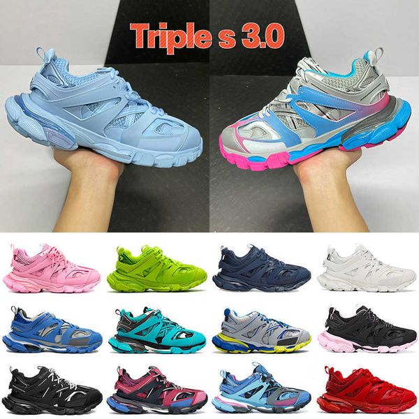 

2021 triple s 3.0 paris men casual shoes ice blue pink grey black white metallic sivler yellow navy platform mens women sneakers