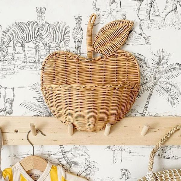 

storage baskets woven hanging basket handmade wall rattan flower container natural sundries organizer apple shape case