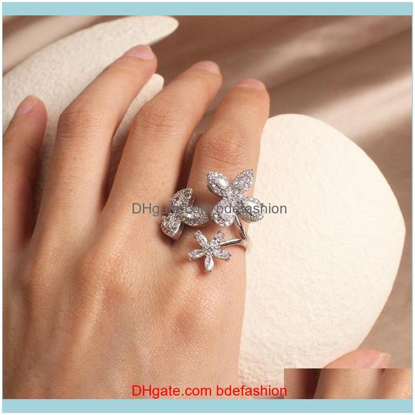 

jewelryshiny side aessories crystal flower wedding rings for women simple style elegant zirconia engagement open cluster drop delivery 2021, Golden;silver