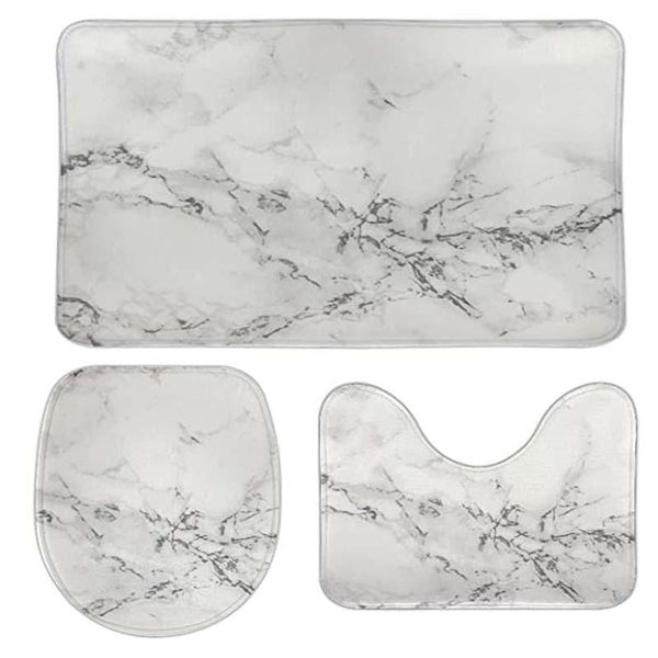 

carpets modern cool simple black and white marble 3 piece bathroom rug set bath mats, u shaped contour mat, toilet lid cover non-slip wi