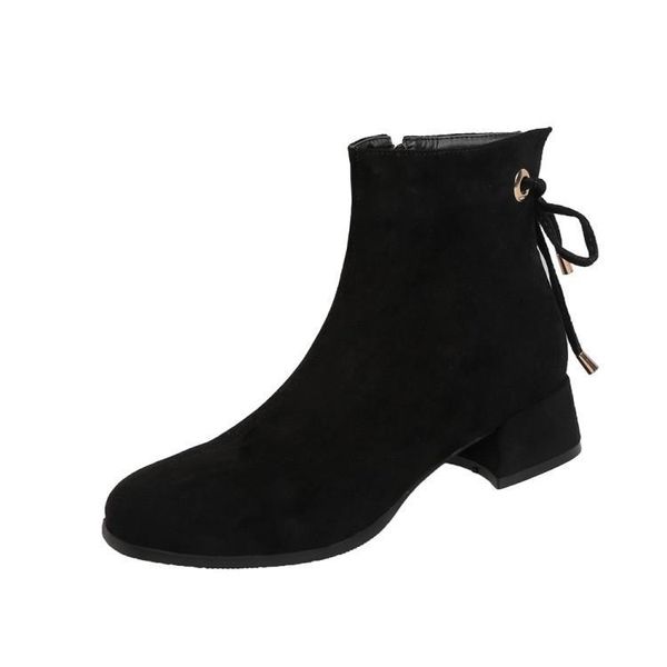 

square toe short women's autumn winter versatile black thick heel boots british style