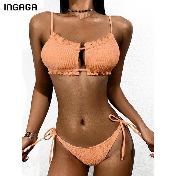 

push up bikinis swimsuit cut out swimwear women ruffle biquini string bow bathing suits 2021 ruched beachwear women's, White;black