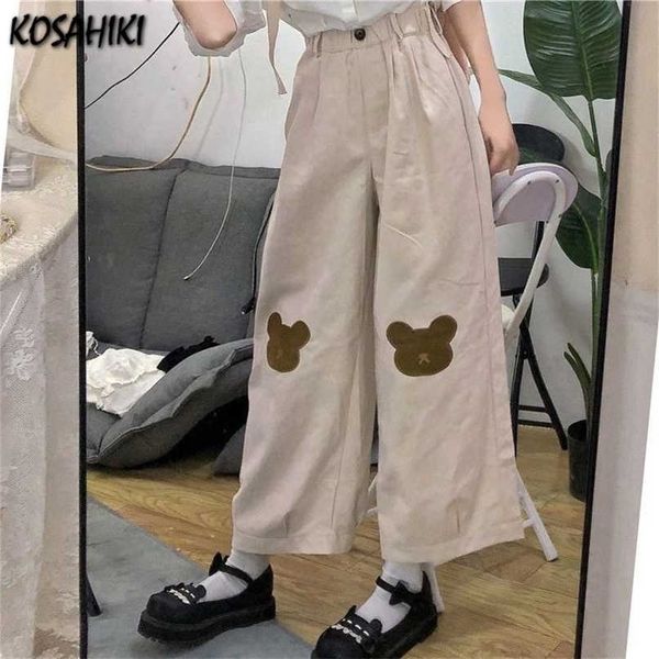 

kosahiki japanese kawaii pants women korean teen girls loose thin cartoon bear embroidery wild casual female cute 211115, Black;white