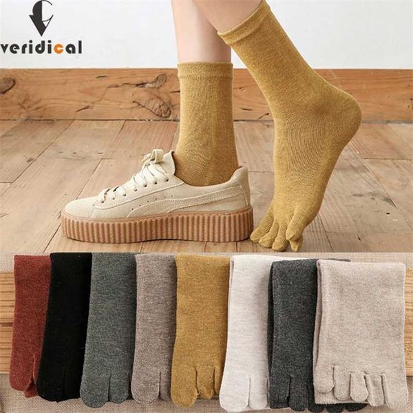 5 Paare/los Baumwolle Fünf Finger Kurze Socken Für Frau Mädchen Feste Atmungsaktive Weiche Elastische Harajuku Socken Mit Zehen Verkaufen 211204