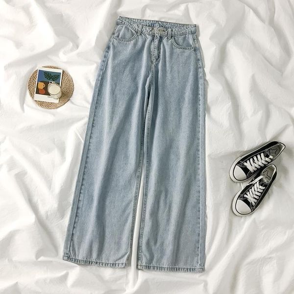 

women's jeans light-colored high waist slimming korean loose wide-leg pants trousers traf y2k, Blue