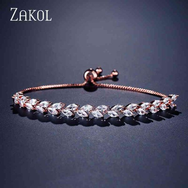 

zakol trendy bride jewelry clear cz crystal leaf charm cubic zirconia adjustable chain bracelets for women fsbp2041, Red;brown