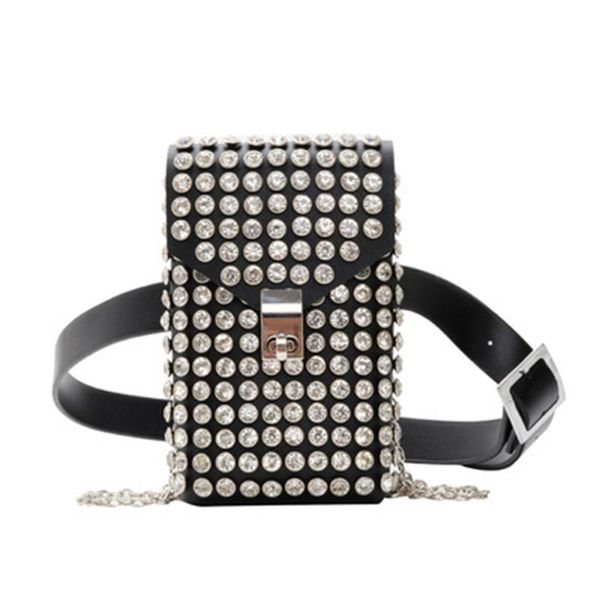 

black &white luxury designer fanny pack for women rhinestone waist chest bag money phone pouch fashion ladies belt bags purses outdoor