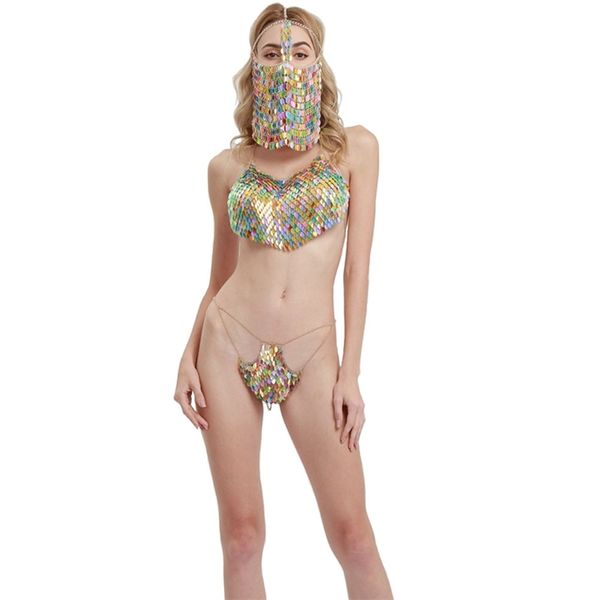 

lady's belly bag sequin bikini metal body chain suit, Black;white