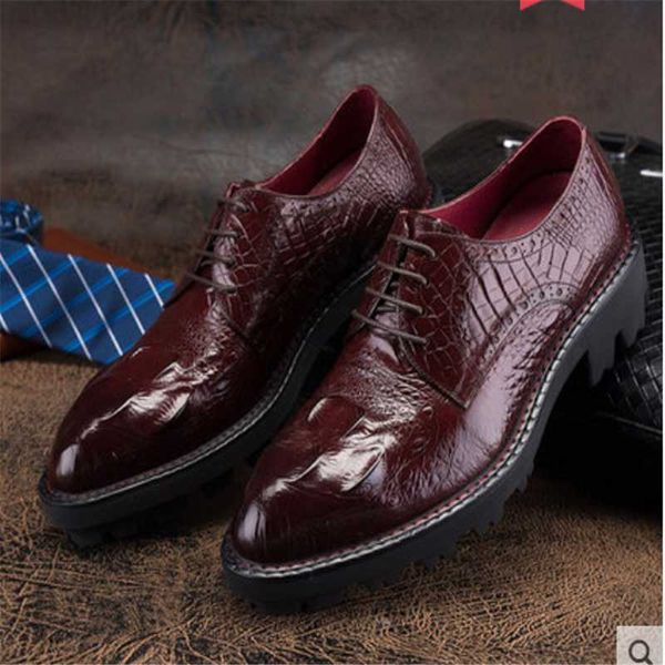 

dress shoes thick sole with raised alligator pattern business for men, cowhide english style, Black