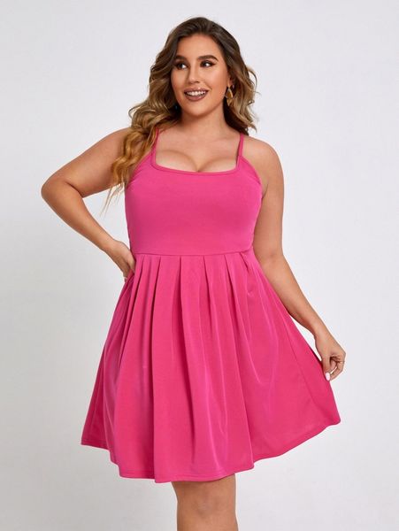 

plus criss cross fold pleated cami dress y7hj#, Black