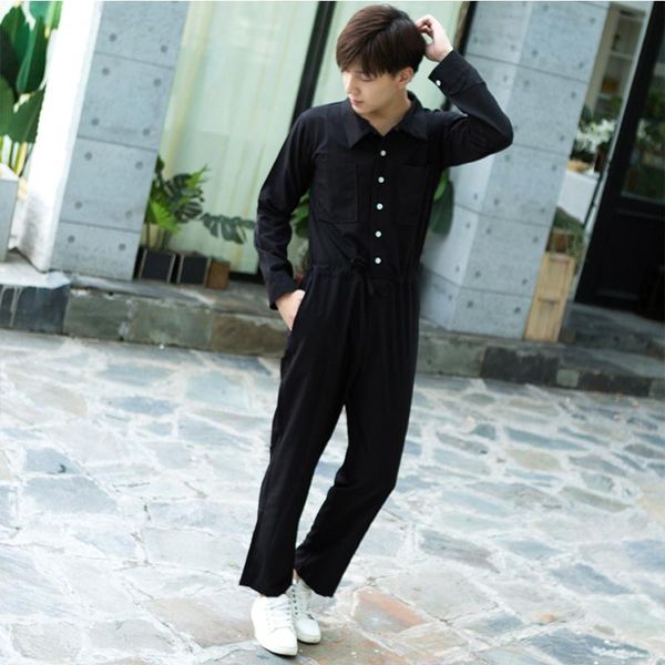 

men's pants spring and autumn europe america hip hop tide brand jumpsuit jacket overalls loose casual wide leg, Black