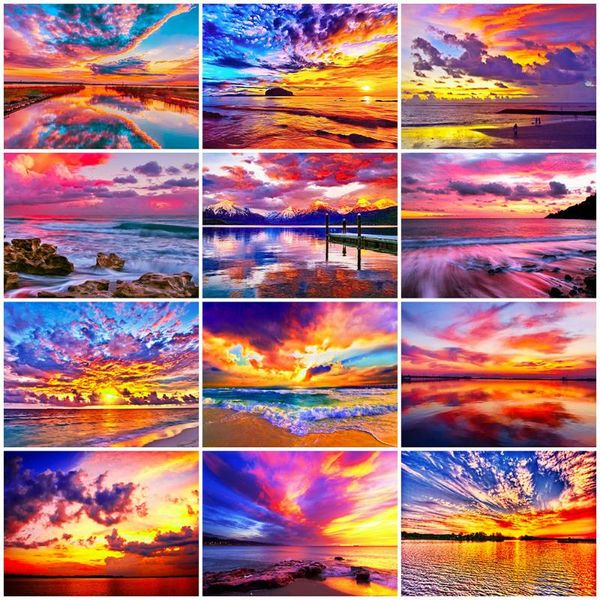 

diamond painting evershine sea 5d diy full square round embroidery sunset cross stitch landscape rhinestone mosaic craft