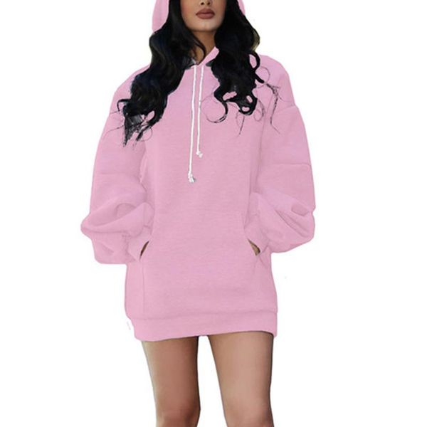 

women's hoodies & sweatshirts long women sweatshirt plain kangaroo pocket harajuku fashion sleeve autumn winter clothes hoodie drawstri, Black