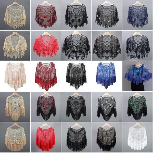 Sciarpe Donna Vintage anni '20 Scialle Avvolge Paillettes Perline Festa da sera Cape Scialli da sposa Bolero Flapper Cover Up