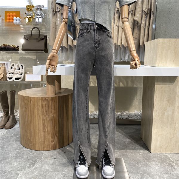 

jeans nicho design high-waist washed slit tread retro all-match denim pants, Blue