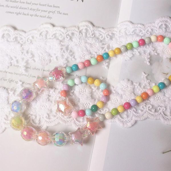 

earrings & necklace glass beads rainbow color bracelets jewelry set for kids girls play costume children party accessories, Silver