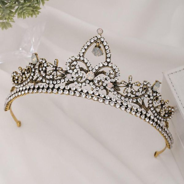 

other fashion women headpeice handmade black gold tiaras sparkling rhinestone crown bride wedding hair jewelry accessories lb, Golden;white