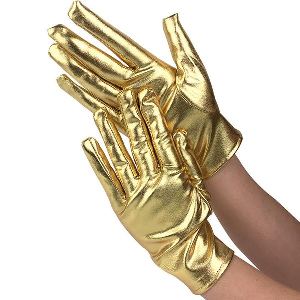 Mode Gold Silber Wet Look Kunstleder Metallic Handschuhe Frauen Sexy Latex Abend Party Performance Fäustlinge Fünf Finger
