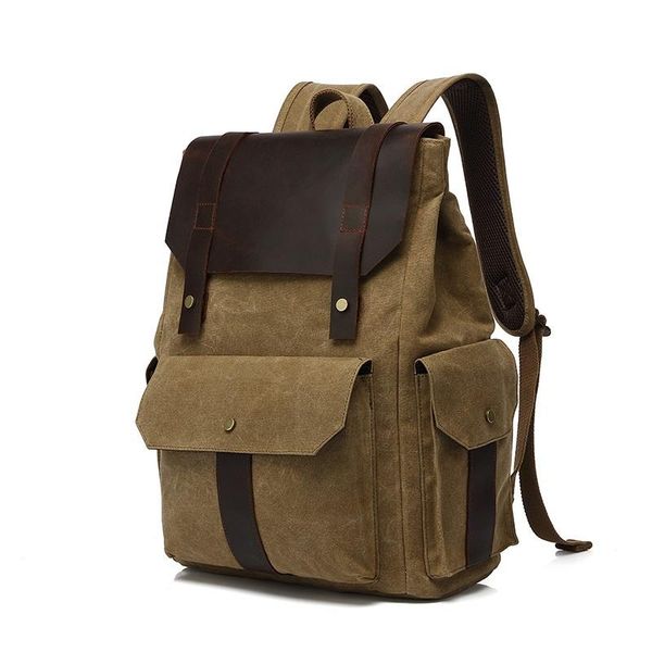

backpack vintage leather military oil wax canvas men women school bag bagpack rucksack mochila