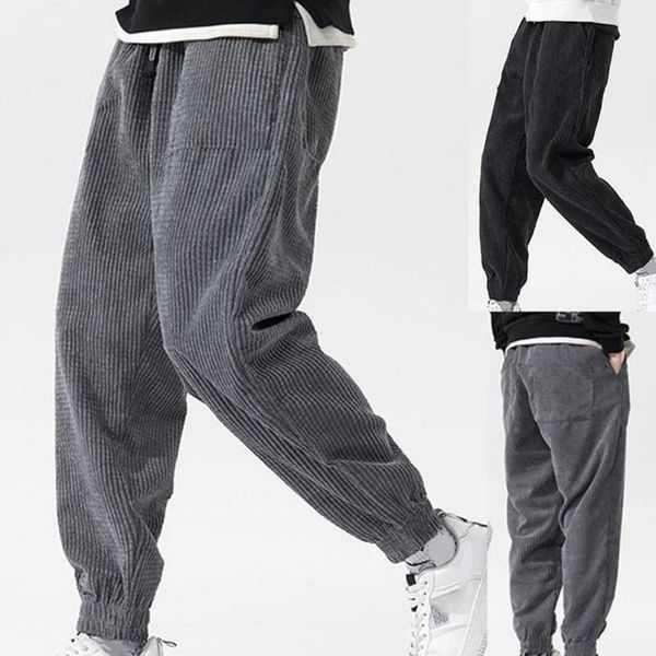 

men's pants autumn solid color soft casual thermal corduroy men trousers for school, Black