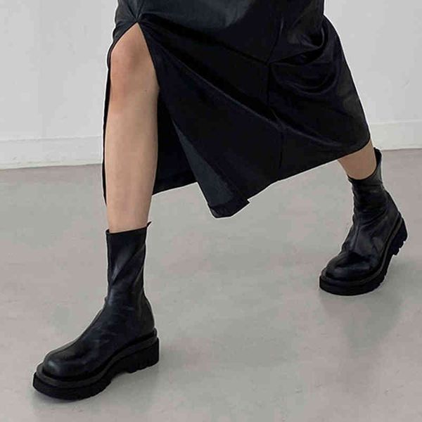 

dress shoes senhoras botas de outono moda couro macio chelsea tornozelo boot plataforma grossa zÃ­per longo femininas inverno feminino 9y8r, Black