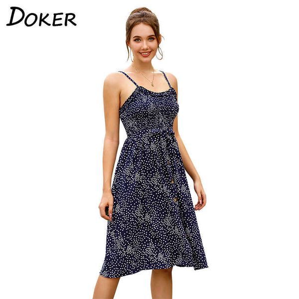 

polka dot print sleeveless wrap chest spaghetti strap women dress fashion big hem casual party female beach dresses 210604, Black;gray