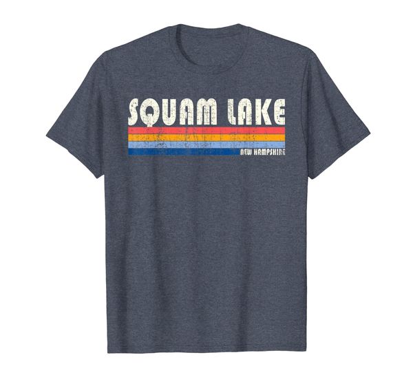 

vintage 70s 80s style squam lake nh t-shirt, White;black