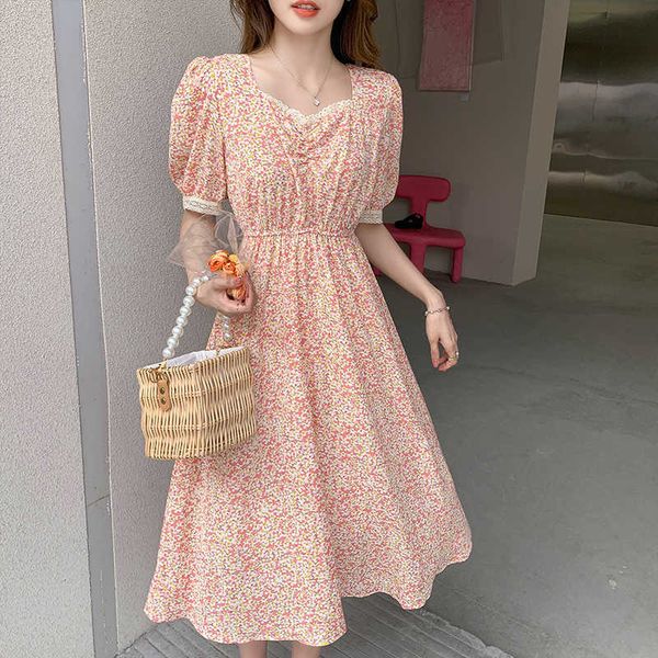 

elegant fresh high waist women dress summer slim dresses chic floral print vestidos 210529, Black;gray