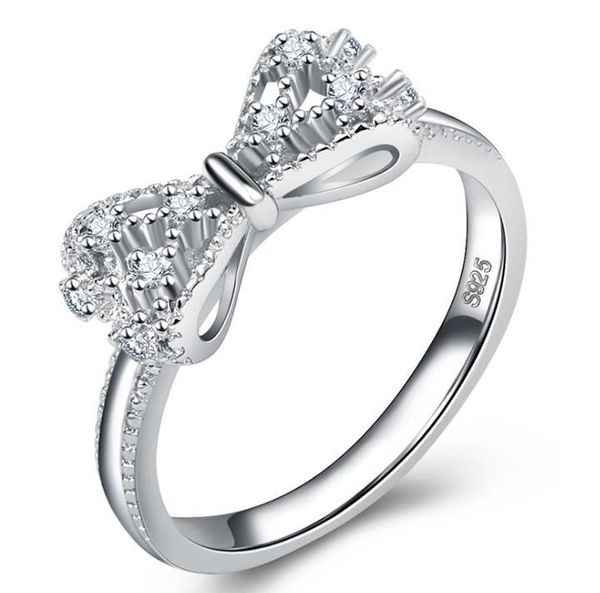 

fashion beauty luxury designer ring for wemen jewelry bow style rings with shining crystal stone drop shipping, Silver