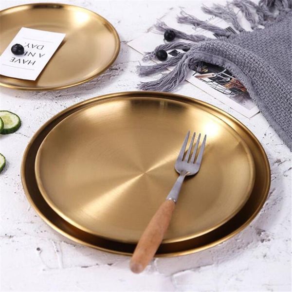 

dishes & plates european style dinner gold dining plate serving round cake tray western steak kitchen