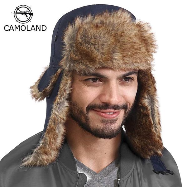 

berets men women winter bomber hat with earflaps hats ushanka caps russian trapper male trooper snow ski hunting cap, Blue;gray